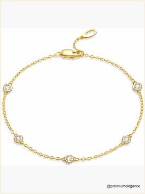 Dainty CZ Station Bracelet, 14K Gold Plated, Adjustable Chain, Stackable Jewelry